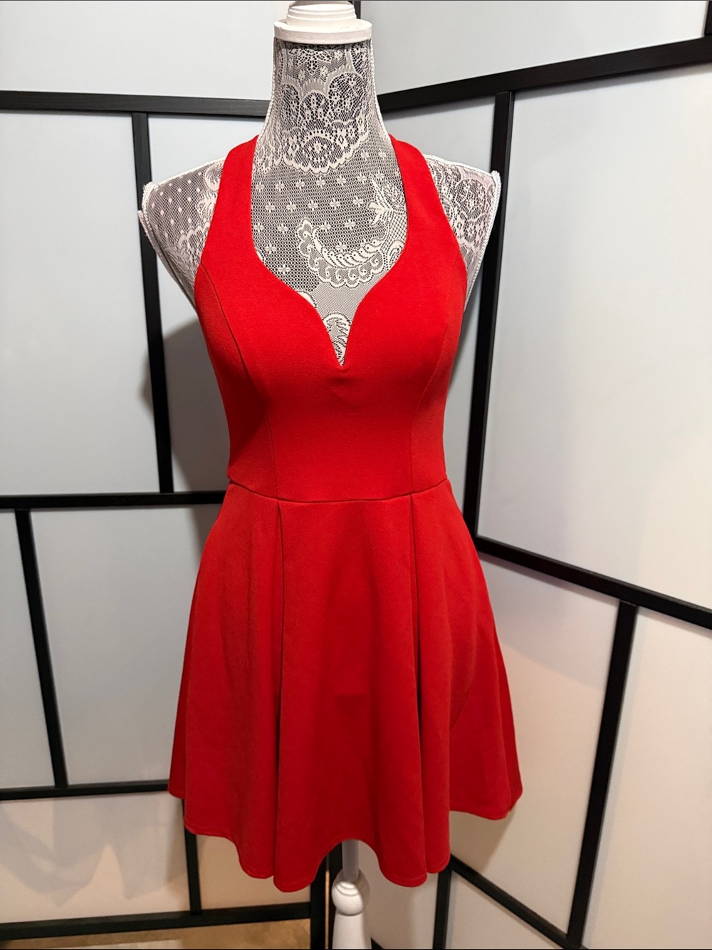 B Darlin Red V-Notch Halter Skater Dress